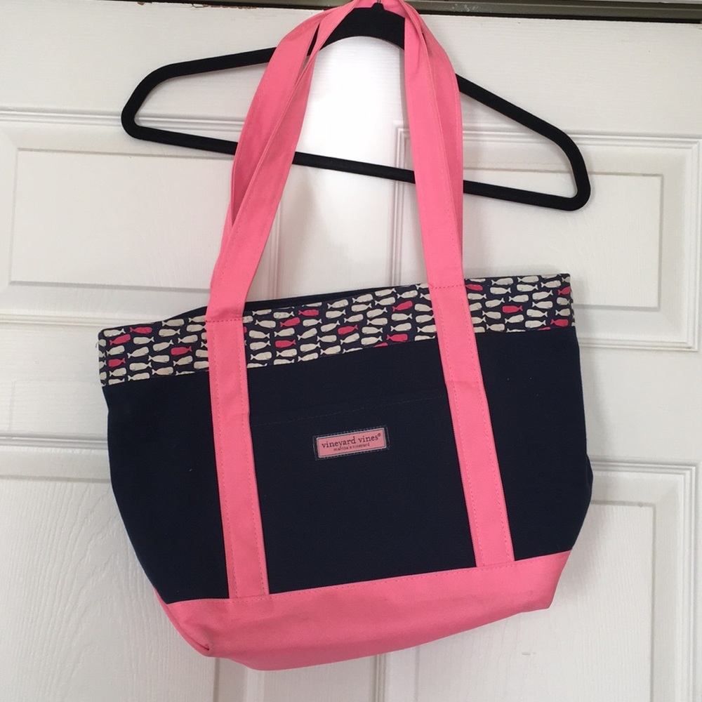 Vineyard vines navy and pink canvas tote